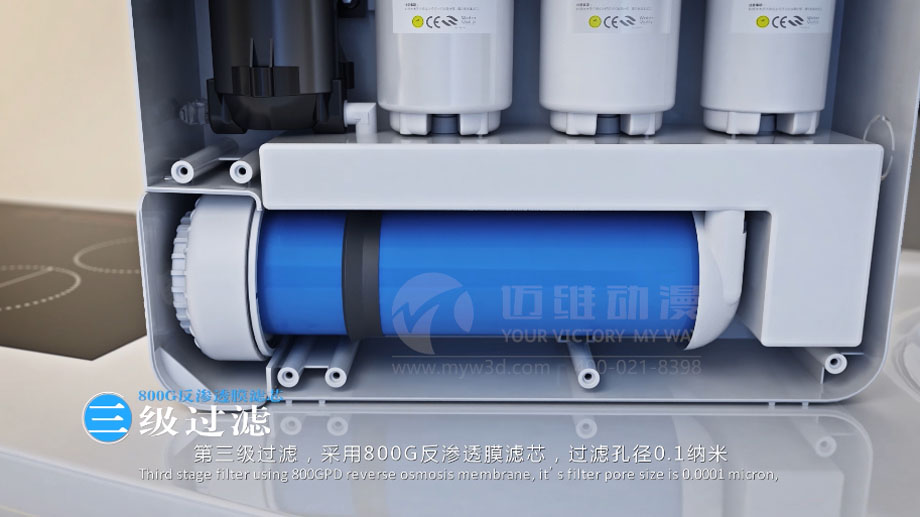 凈水器三維動畫案例展示：出水就可以直接喝的反滲透直飲水機。(圖6)
