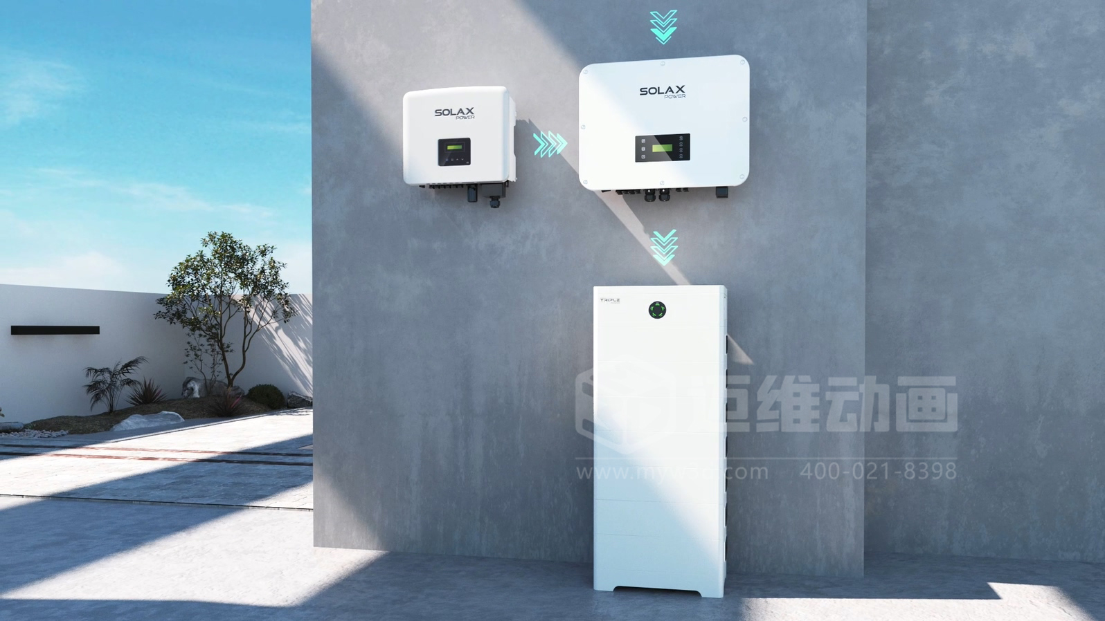 工商業(yè)儲(chǔ)能解決方案-三相混合儲(chǔ)能逆變器三維動(dòng)畫展示(圖1)